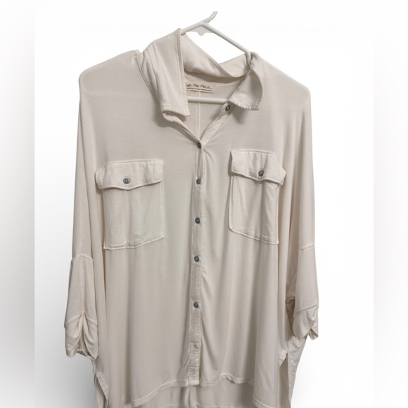 We The Free Free People Button Front Oversized Shirt Off White L - Picture 2 of 5